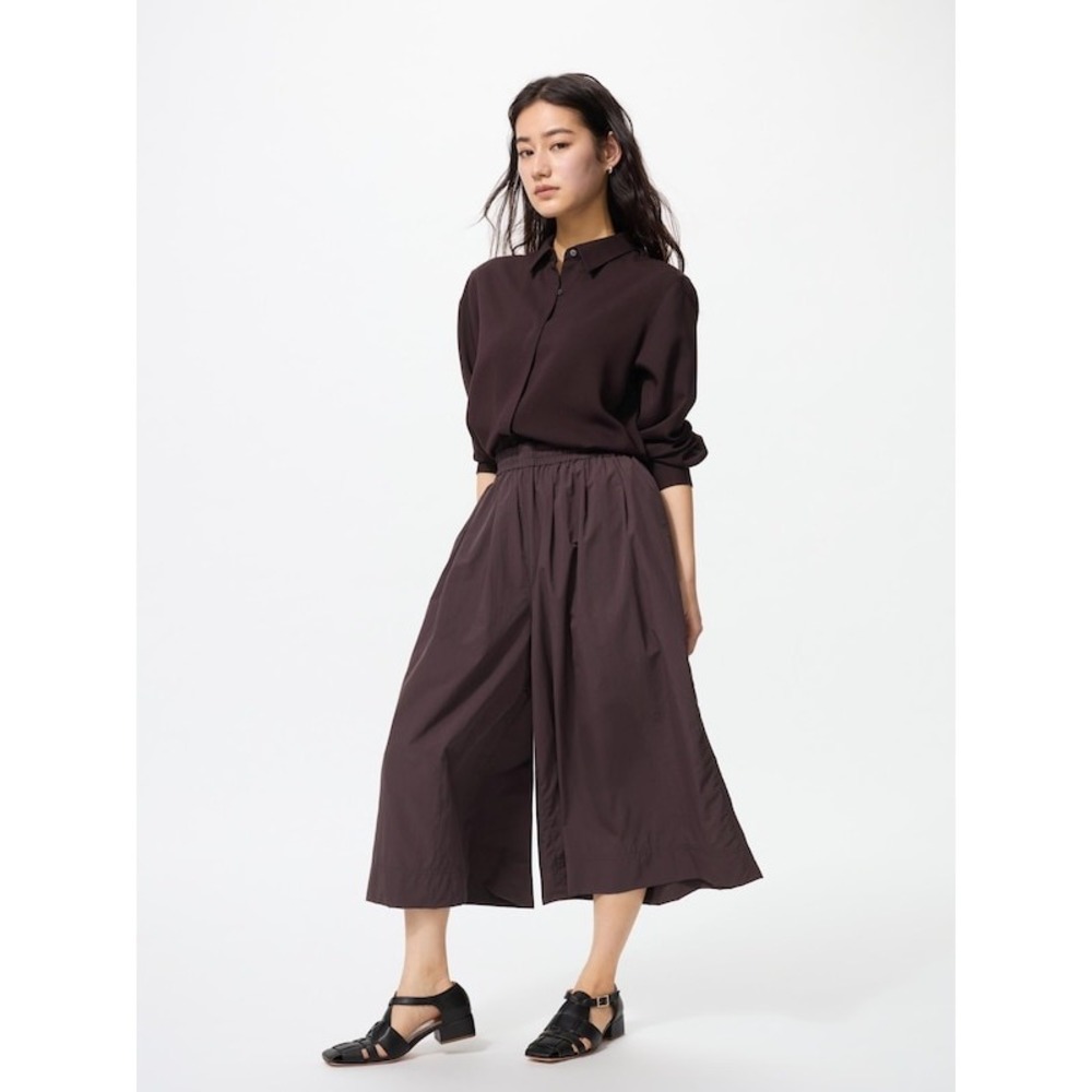 Uniqlo Women Culotte Pants Medium Dark Brown Nylon Wide Leg Relaxed Fit Classic